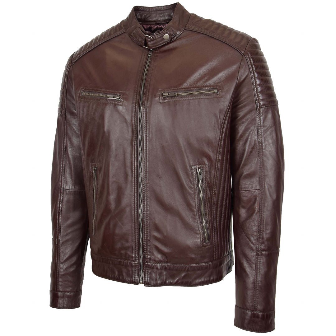 men's leather racer biker jacket brown men's leather racer biker jacket brown