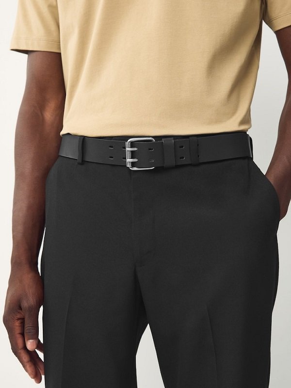 black double prong casual leather belt