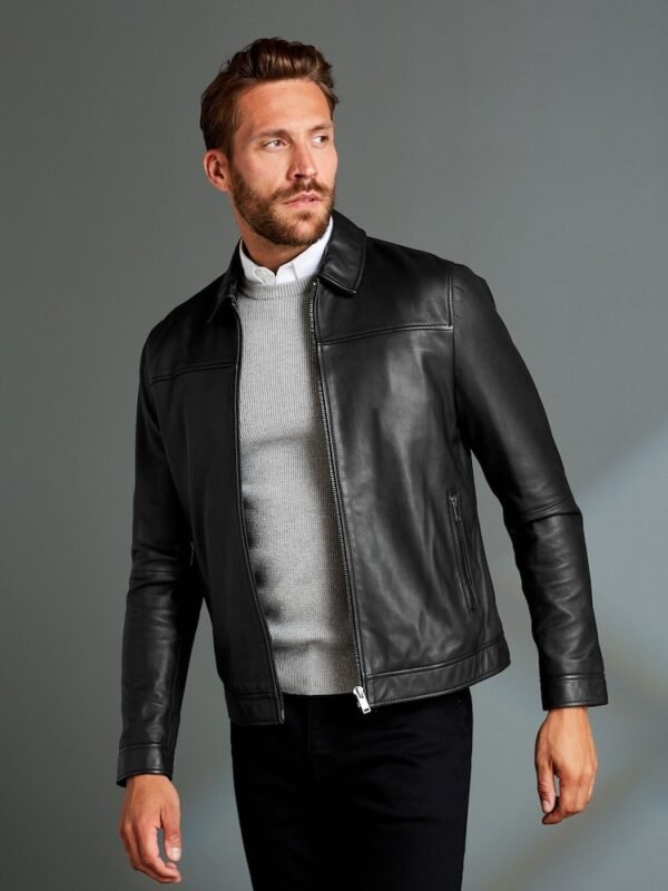 black soft leather collared jacket