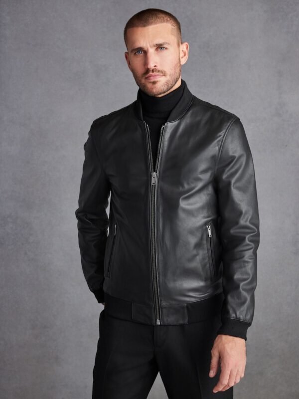 black soft leather bomber jacket