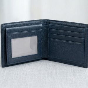 premium leather bi fold wallet – blue