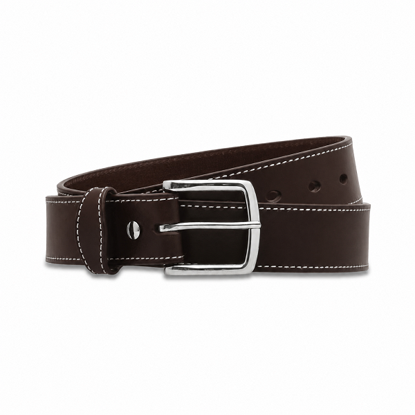 white stitched leather belt – dark brown white stitched leather belt – dark brown
