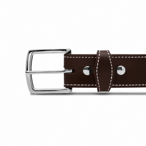white stitched leather belt – dark brown white stitched leather belt – dark brown
