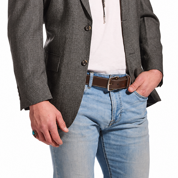 white stitched leather belt – dark brown white stitched leather belt – dark brown