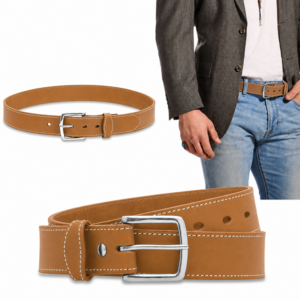 white stitched leather belt – tan
