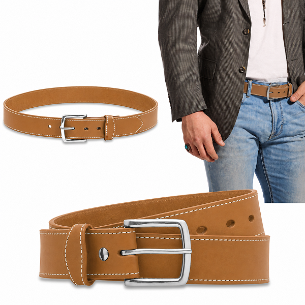 white stitched leather belt – tan white stitched leather belt – tan