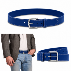 white stitched leather belt – blue
