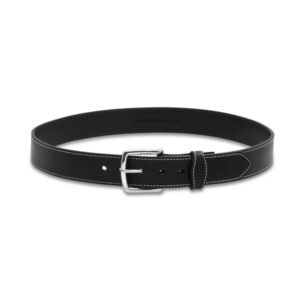 white stitched leather belt black
